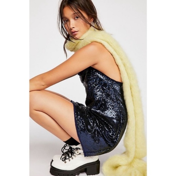 NWOT Free People Time to Shine navy blue sequin sparkly swing cami slip dress ✨ - Picture 14 of 15